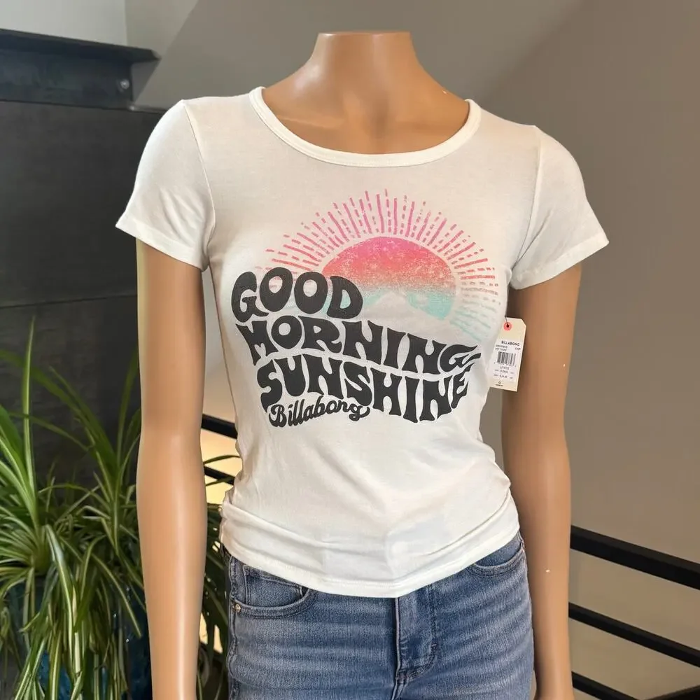 NWT Billabong Girls Good Morning Sunshine Graphic Tee Size L 14/16 Cool Whip